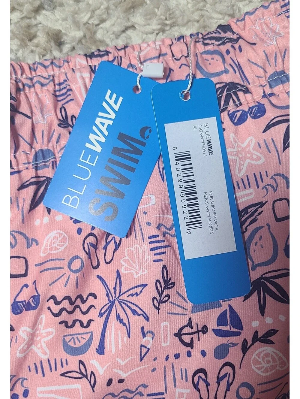 NWT Blue Wave XL Pink and Navy Swim Trunks with Tropical Print